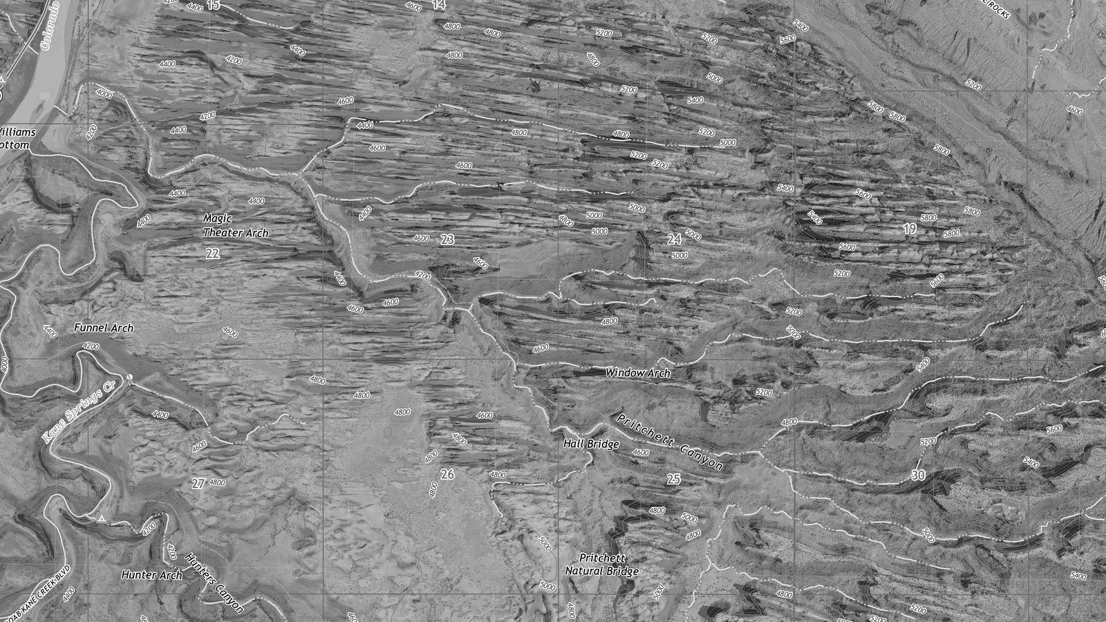 topographic map of area surrounding Moab, Utah